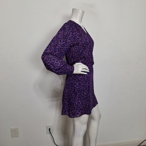 Parker Purple 100% Silk Leopard Print Mobwife Maxamalism Faux Wrap Mini Dress- S - Picture 6 of 15